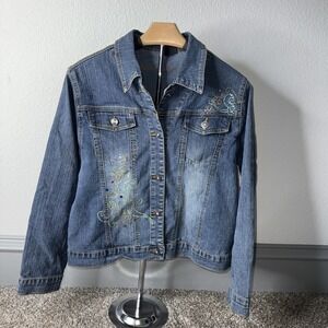 Juniors Denim Jean Jacket Size XXL Blue Embroidered Arizona Jean Company B0018